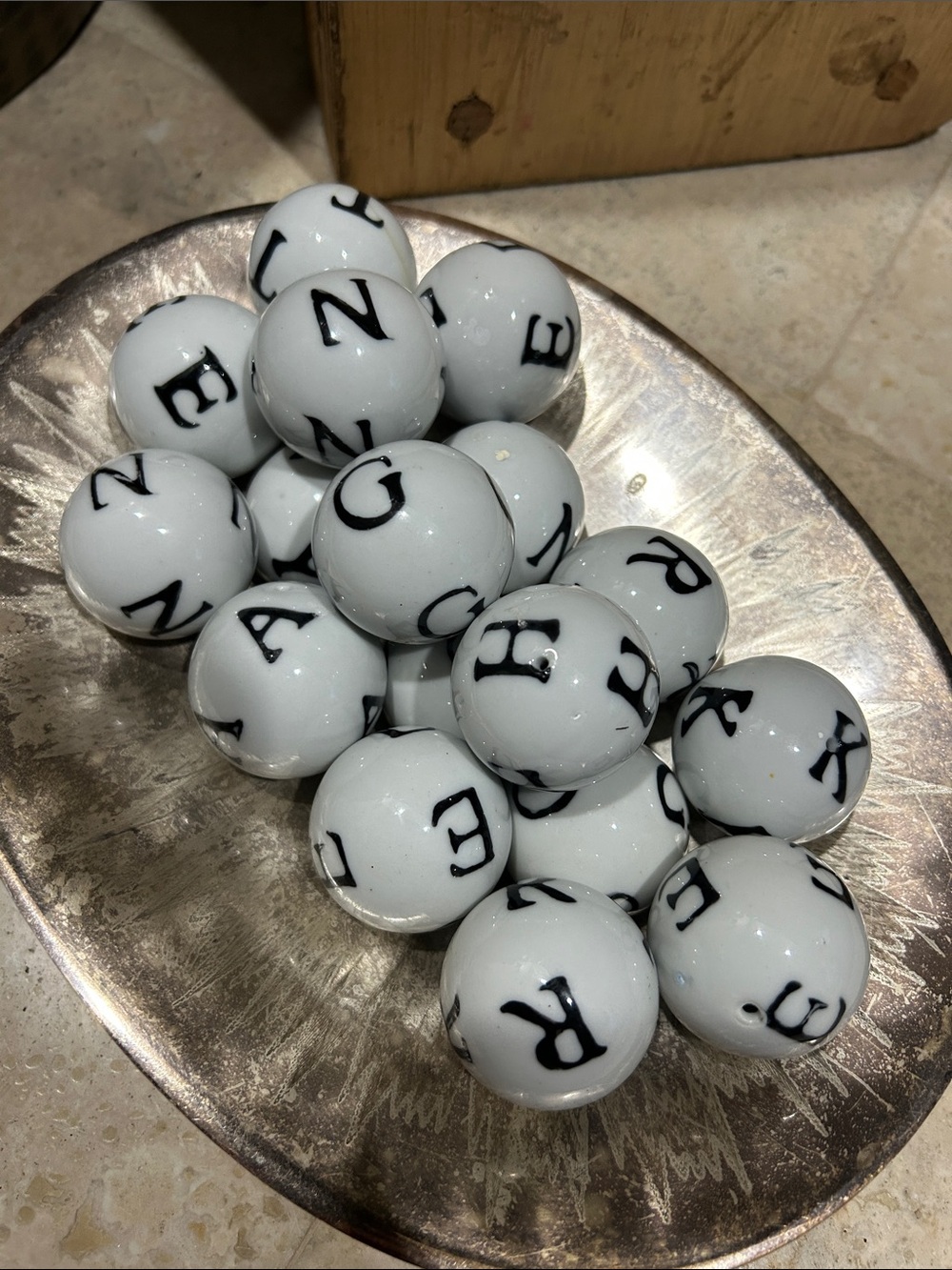 Vintage porcelain alphabet letter orbs (16 pieces)
